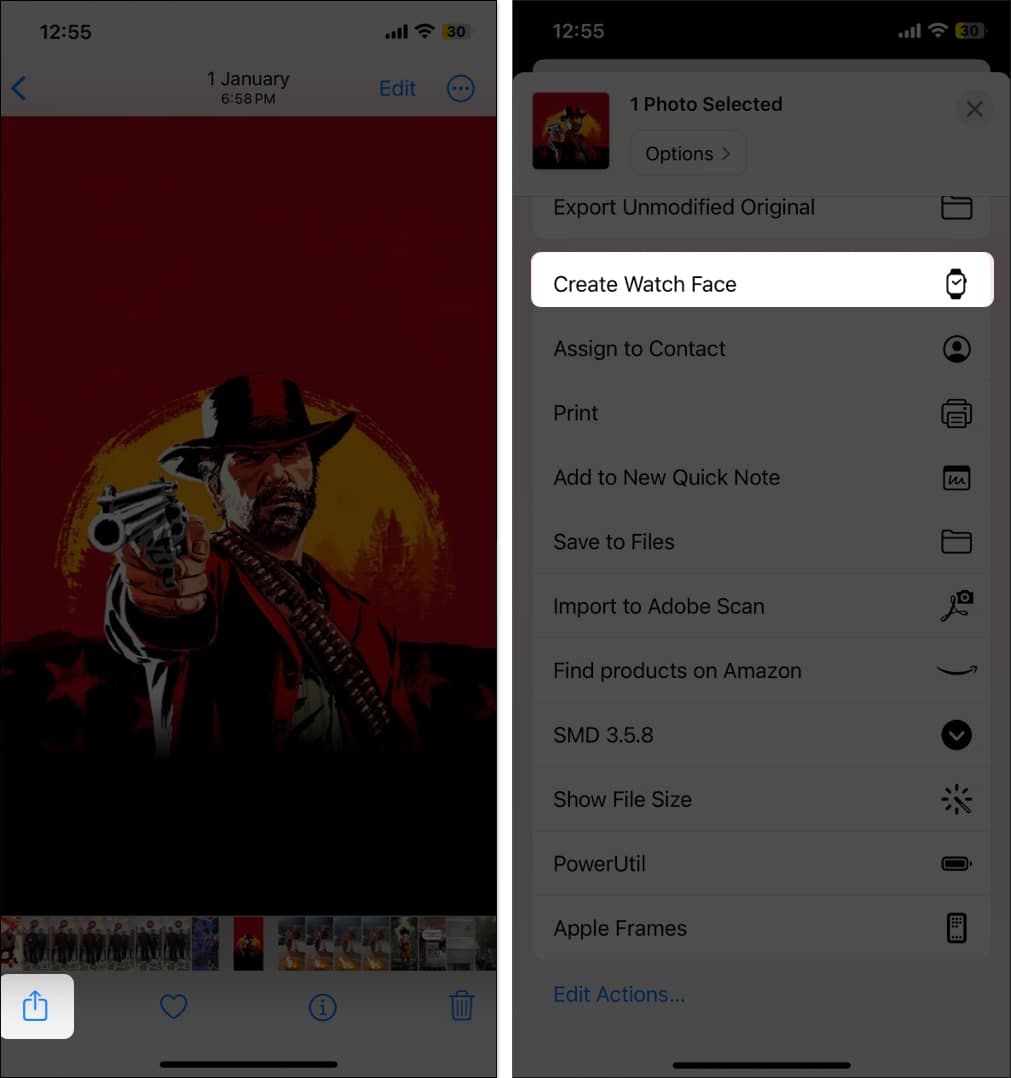 Tap share on photo select Create Watch face
